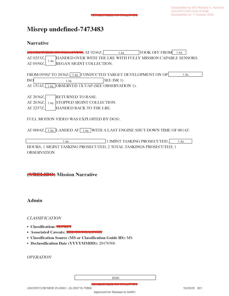 DOW-UAP-PR19, Unresolved UAP Report, Middle East, May 2022