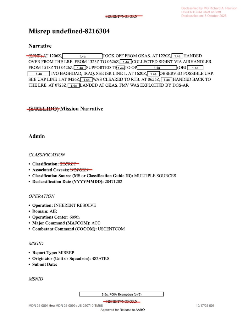 DOW-UAP-PR23, Unresolved UAP Report, Iraq, December 2022