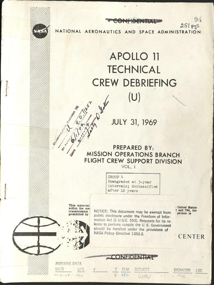 NASA-UAP-D4, Apollo 11 Technical Crew Debriefing, 1969